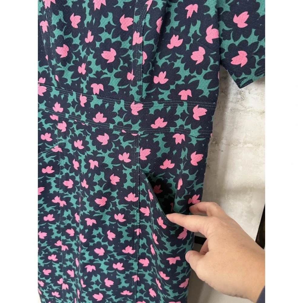 Boden Louise Textured Forest Bloom Midi‎ Sheath Dress Pockets Size 10 Green Pink - Picture 6 of 13